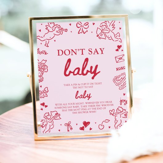 Pink Red Valentine Baby Don't Say Baby Baby Shower ポスター