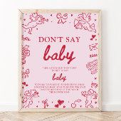 Pink Red Valentine Baby Don't Say Baby Baby Shower ポスター
