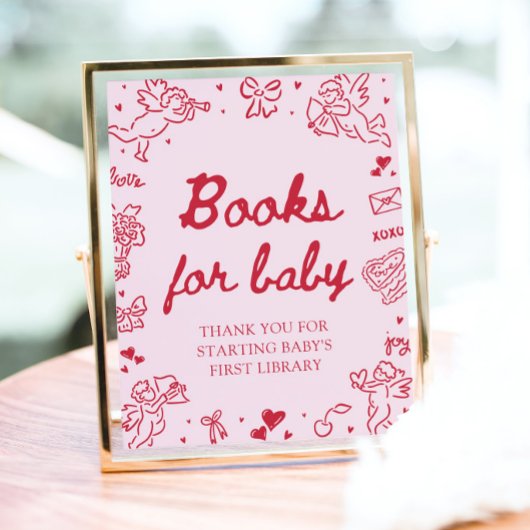 Pink Red Valentine Baby Shower Books for Baby Game ポスター