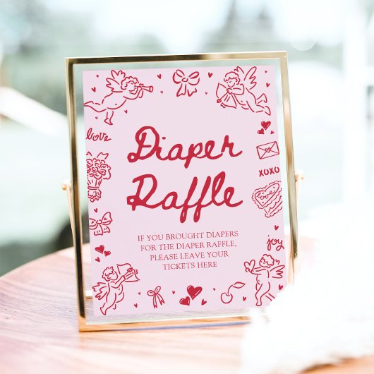 Pink Red Valentine Baby Shower Diaper Raffle Game ポスター
