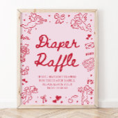 Pink Red Valentine Baby Shower Diaper Raffle Game ポスター