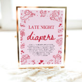 Pink Red Valentine Baby Shower Late Night Diapers ポスター
