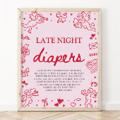 Pink Red Valentine Baby Shower Late Night Diapers ポスター