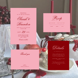 Pink Red Valentines Minimalist Script Wedding 招待状