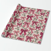 Pink Red Vintage Christmas Bows Wrapping Paper ラッピングペーパー (アンロールド)