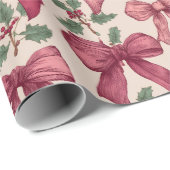 Pink Red Vintage Christmas Bows Wrapping Paper ラッピングペーパー (ロールコーナー)