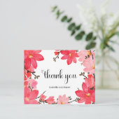 Pink & Red Watercolor Floral Thank you ポストカード (スタンド正面)