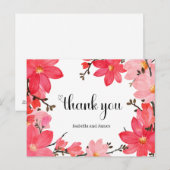 Pink & Red Watercolor Floral Thank you ポストカード (正面/裏面)
