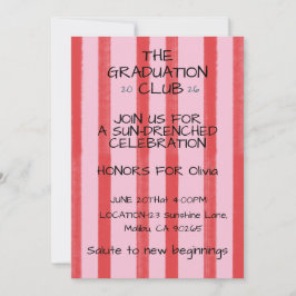 Pink Red Watercolor Stripes Graduation Invitation  招待状