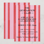 Pink Red Watercolor Stripes Graduation Invitation  招待状 (正面/裏面)