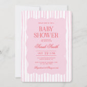 Pink Red Wavy Baby Shower Girl Invitation 招待状 (正面)