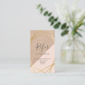 Pink Refer Vertical金ゴールドのKraftPrintedの幾何学的なLt 名刺 (スタンド正面)