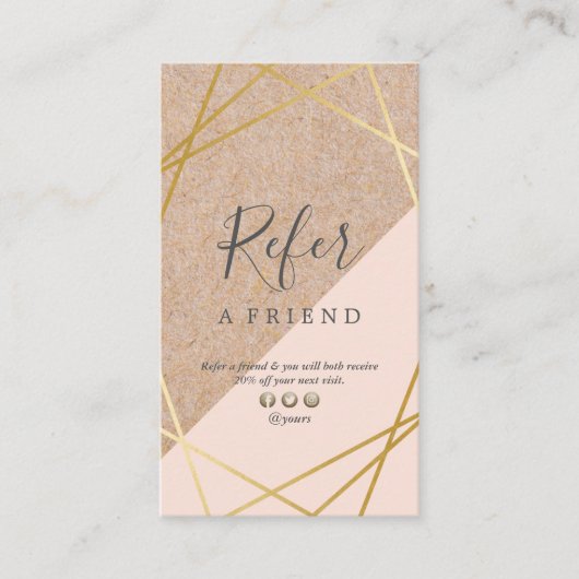 Pink Refer Vertical金ゴールドのKraftPrintedの幾何学的なLt 名刺 (正面)