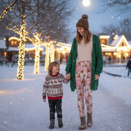 Pink Reindeer and Tree Holiday レギンス