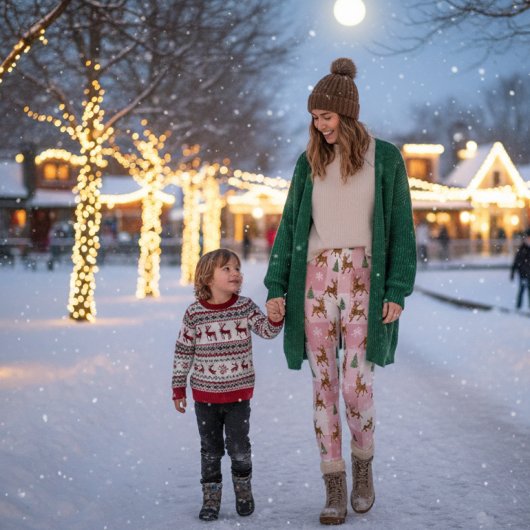 Pink Reindeer and Tree Holiday レギンス