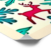 Pink Reindeer Teal Tree Pattern Design ポスター (角)