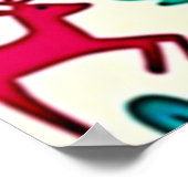 Pink Reindeer Teal Tree Pattern Design ポスター (角)