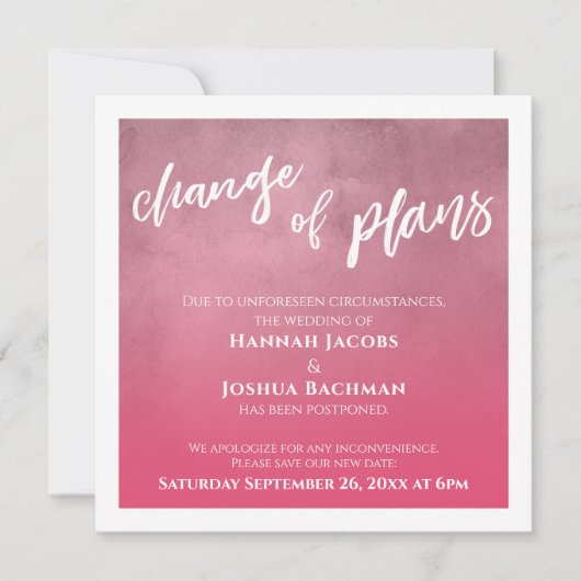 Pink Resistedはっきりした's Change 結婚 of Plans Card 招待状 (正面)