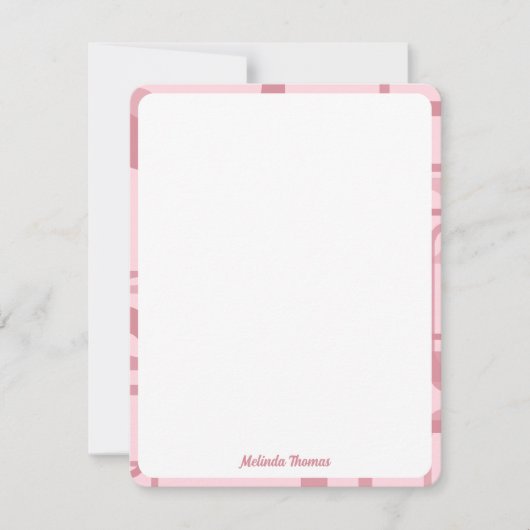 Pink Retro 60's 70's Abstract Pattern Custom Name ノートカード (正面)