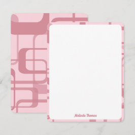 Pink Retro 60's 70's Abstract Pattern Custom Name ノートカード