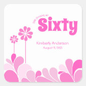 Pink Retro 60th Birthday Party スクエアシール (正面)