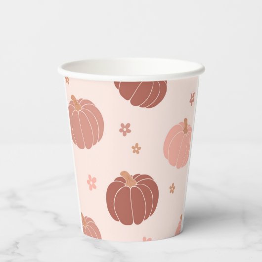 Pink Retro Boho Pumpkin 1st Birthday Paper Cup 紙コップ (裏面)