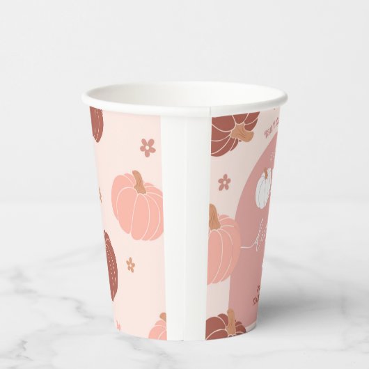 Pink Retro Boho Pumpkin 1st Birthday Paper Cup 紙コップ (右)