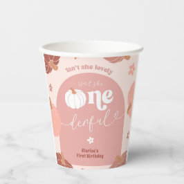 Pink Retro Boho Pumpkin 1st Birthday Paper Cup 紙コップ