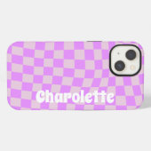 Pink retro checker pattern Case-Mate iPhone case iPhoneケース (裏面横)