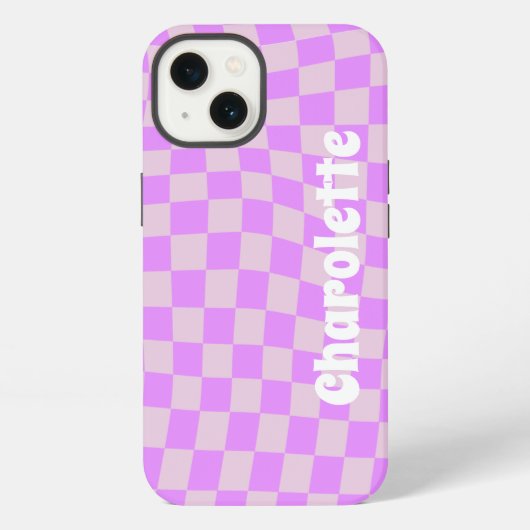Pink retro checker pattern Case-Mate iPhone case iPhoneケース (裏面)