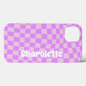 Pink retro checker pattern  Case-Mate iPhone case iPhoneケース (裏面 (横))