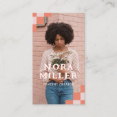 Pink Retro Checkered Pattern Content Creator Photo 名刺 (正面)