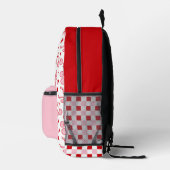 Pink Retro Cherry & Bows Checkerboard with Name プリントバックパック (右)