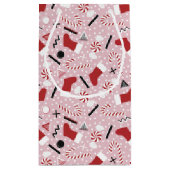 Pink Retro Christmas Peppermint Birthday スモールペーパーバッグ (裏面)