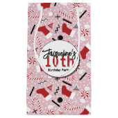 Pink Retro Christmas Peppermint Birthday スモールペーパーバッグ (正面)