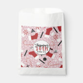 Pink Retro Christmas Peppermint Birthday フェイバーバッグ (正面)