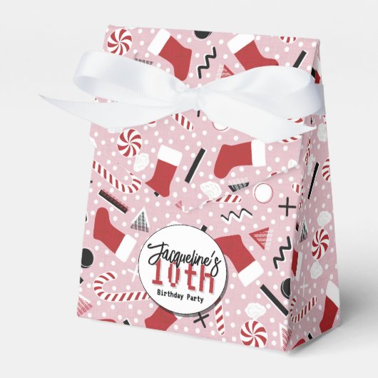 Pink Retro Christmas Peppermint Birthday  フェイバーボックス (正面サイド)