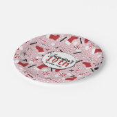 Pink Retro Christmas Peppermint Birthday ペーパープレート (アングル)