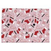 Pink Retro Christmas Peppermint Birthday ラージペーパーバッグ (裏面)