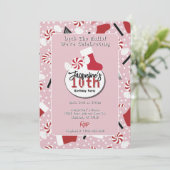 Pink Retro Christmas Peppermint Birthday 招待状 (スタンド正面)