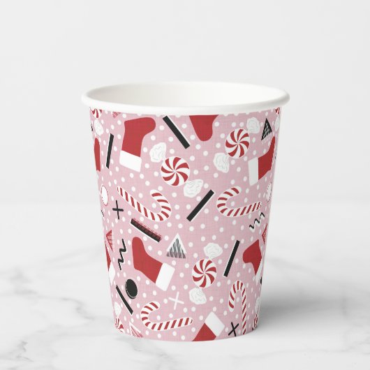 Pink Retro Christmas Peppermint Birthday 紙コップ (裏面)