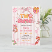 Pink Retro Christmas Winter Two Sweet Birthday 招待状 (スタンド正面)