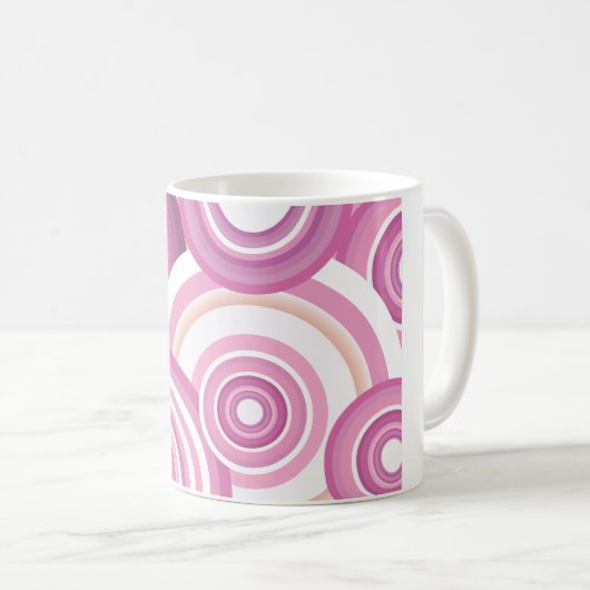 Pink Retro Circles Pattern コーヒーマグカップ (正面右)