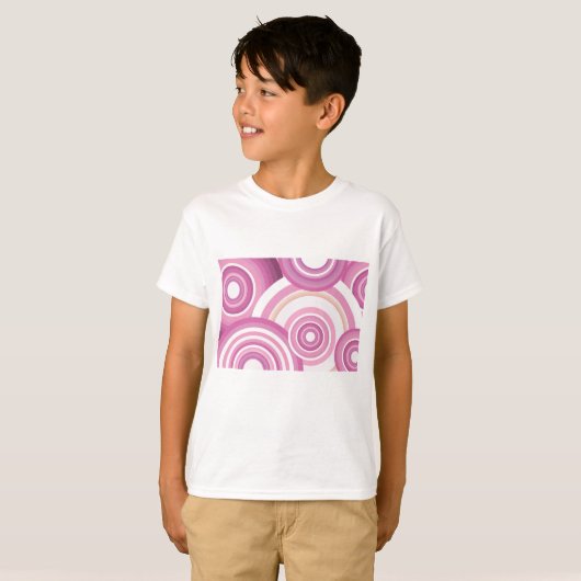 Pink Retro Circles Pattern Tシャツ (正面フル)