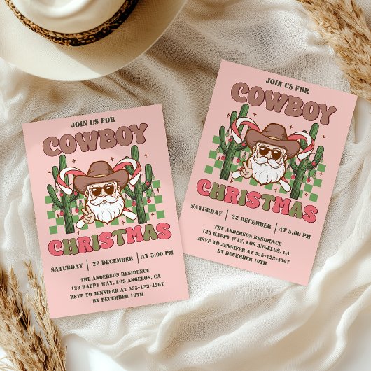 Pink Retro Cowboy Christmas Party 招待状