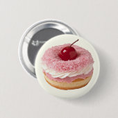 Pink Retro Cute Vintage Cherry Donut Button 缶バッジ (正面&裏面)