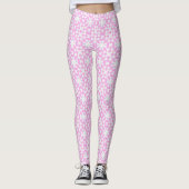 Pink Retro Daisy Pattern Leggings レギンス (正面)