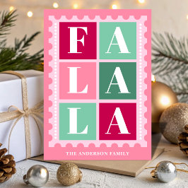 Pink Retro Fa La La Christmas Postage Stamp シーズンカード