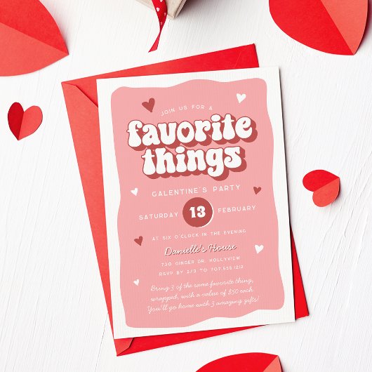Pink Retro Favorite Things Galentine’s Day Party 招待状