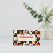 Pink Retro Floral Checkered Business Card 名刺 (スタンド正面)